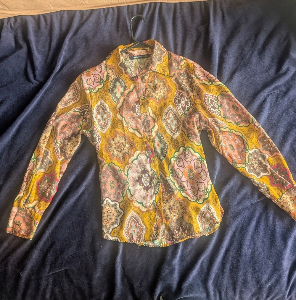 Zara Gold-tone Paisely Blouse.  Boho chic.